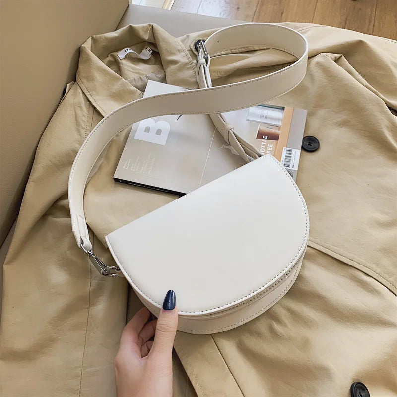 Retro Solid Color Saddle Bag High Quality Leather