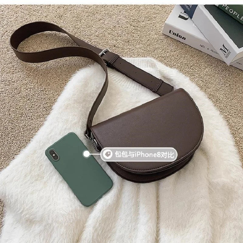 Retro Solid Color Saddle Bag High Quality Leather