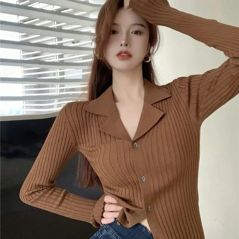 Rimocy Black Knit V Neck Cardigan Women Korean