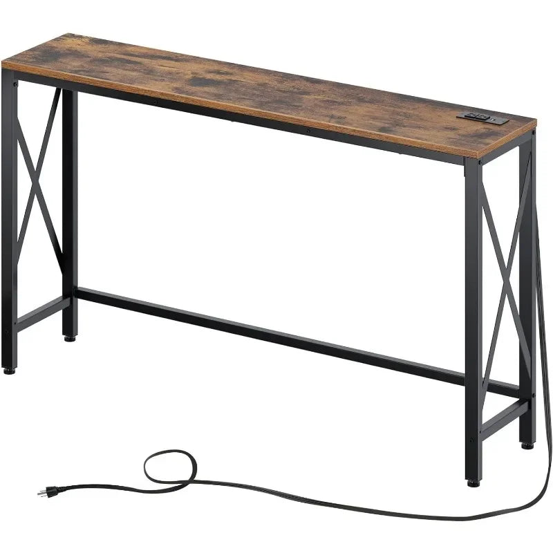 Rolanstar Console Table with Power Outlet, Narrow Sofa