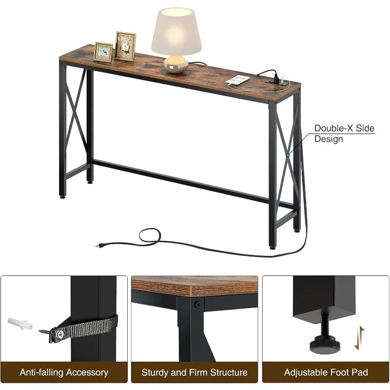 Rolanstar Console Table with Power Outlet, Narrow Sofa