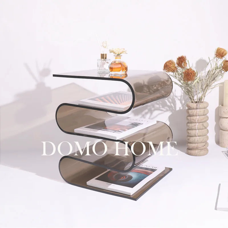 S wave-shape Transparent Acrylic Magazine Rack Minimalist Floor
