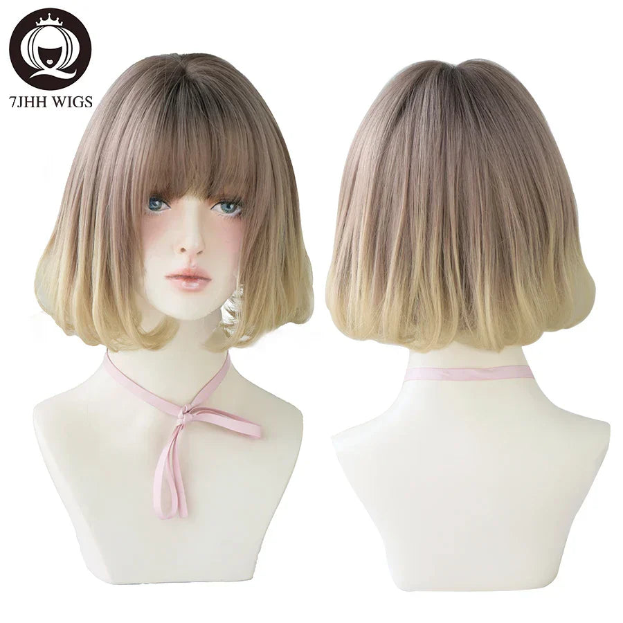 7JHH WIGS Black Short Bob Wig for Girl