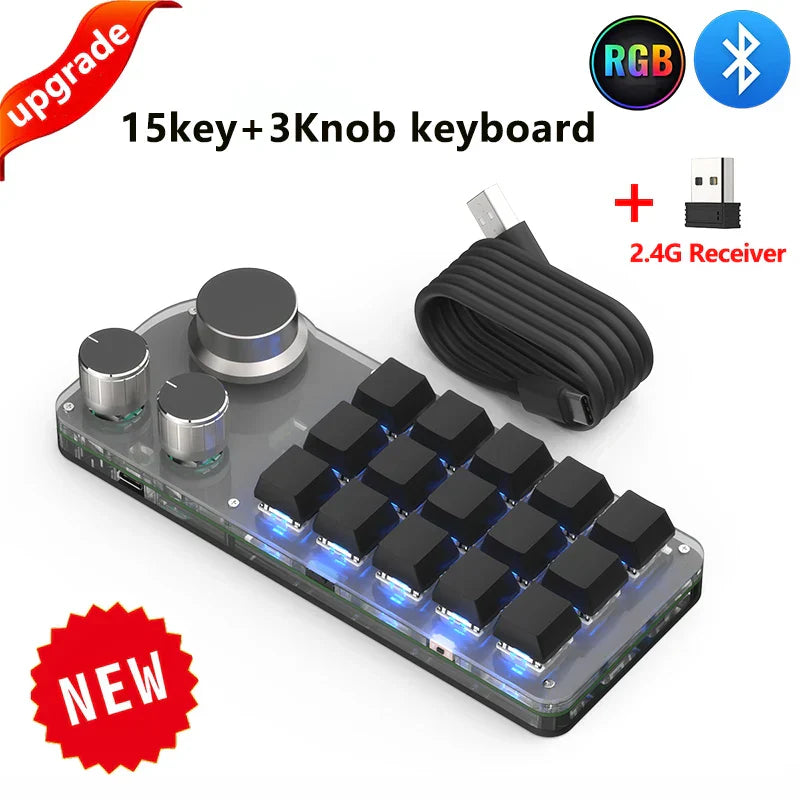 Macro Programming Keyboard Bluetooth USB Backlit 2.4G Wireless