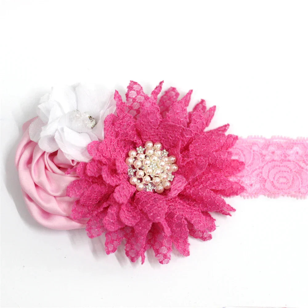 Baby girls Flower Headband Newborn Infant Pearl Flowers