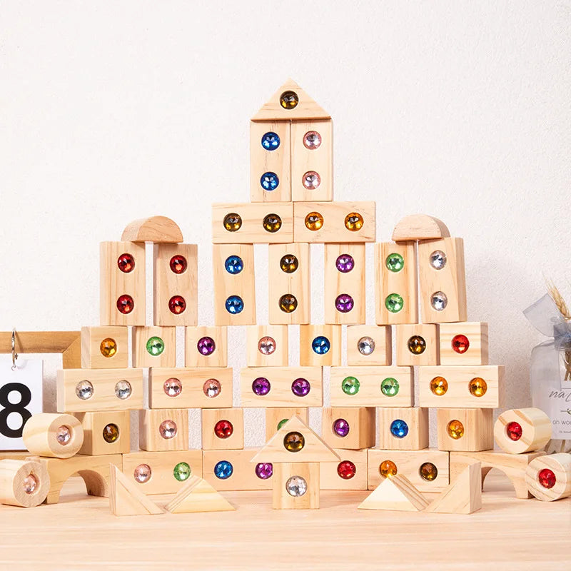 Wooden Acrylic Gems Cubes Blocks 32pcs 50pcs/set Rainbow