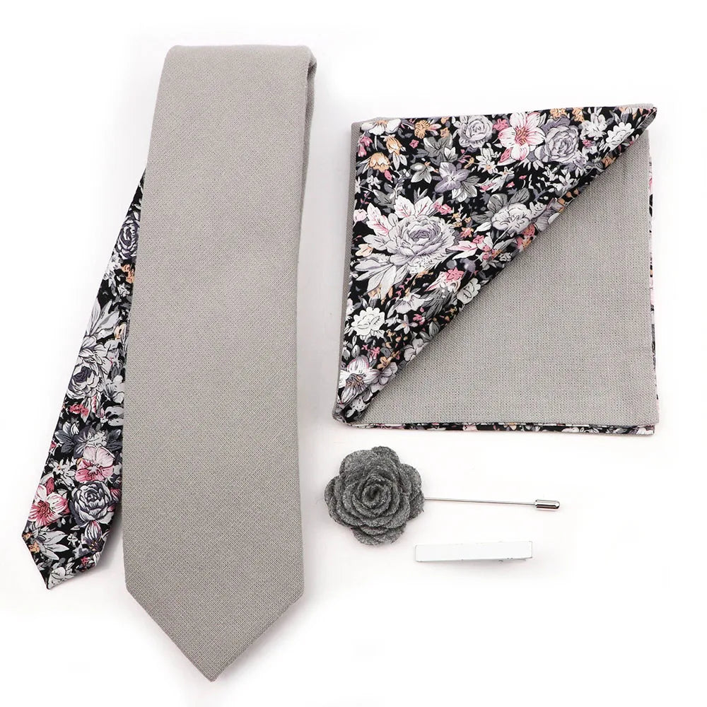 Two Side Floral Plaid Cotton Patchwork Tie Set