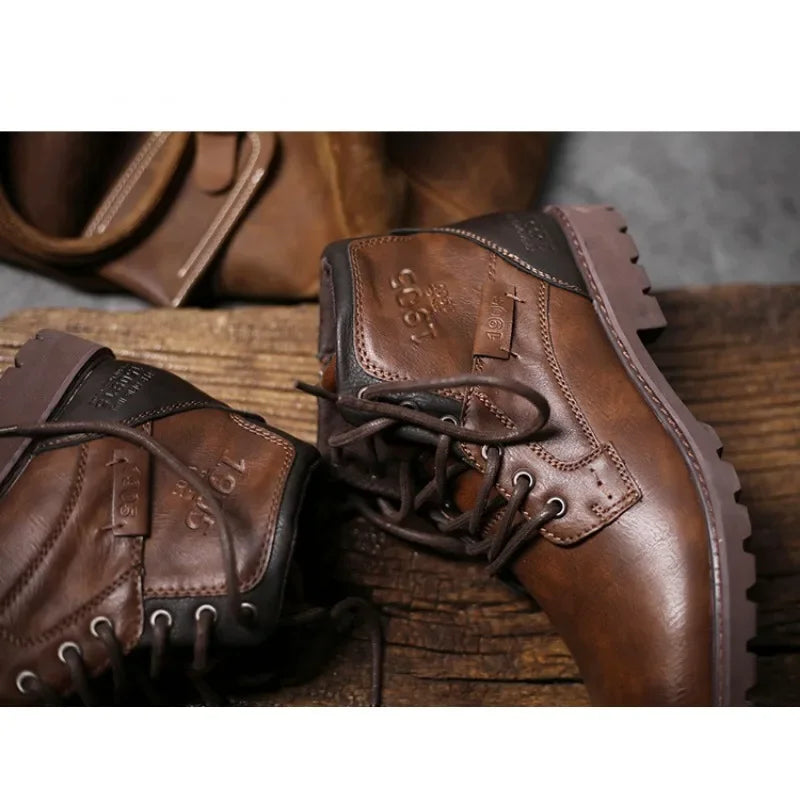 Leather Men Ankle Boots Plus Size High Top