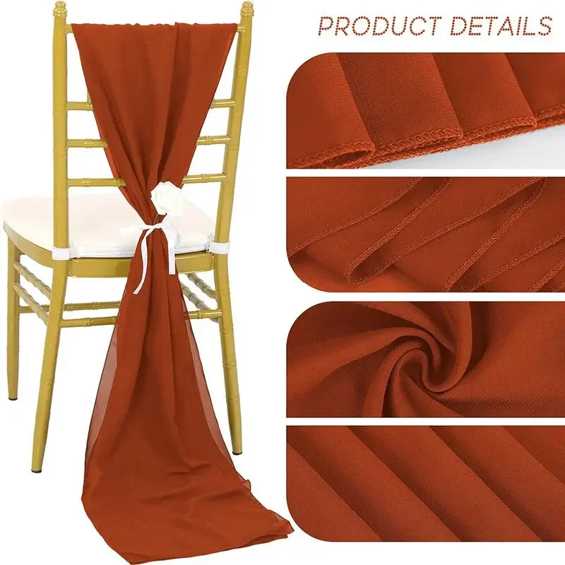 6PCS RUST Chiffon Chair Sashes 30 x 270cm