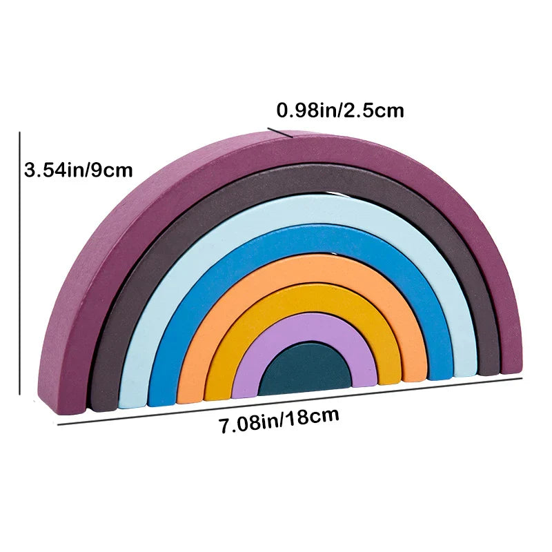 Montessori Wooden Rainbow Stacking Game,Eight Layers Square/Arch Colorful