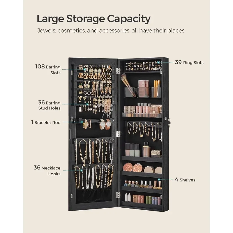 SONGMICS Mirror Jewelry Cabinet Armoire, Wall or Door