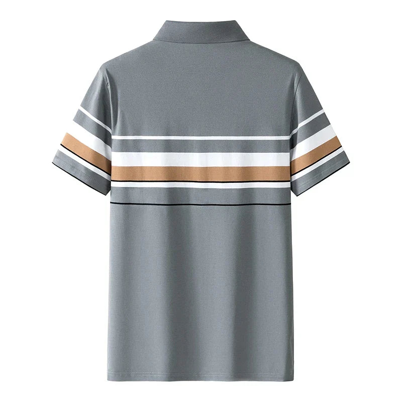 Mens Summer Pullover Solid Turndown Collar Striped Button