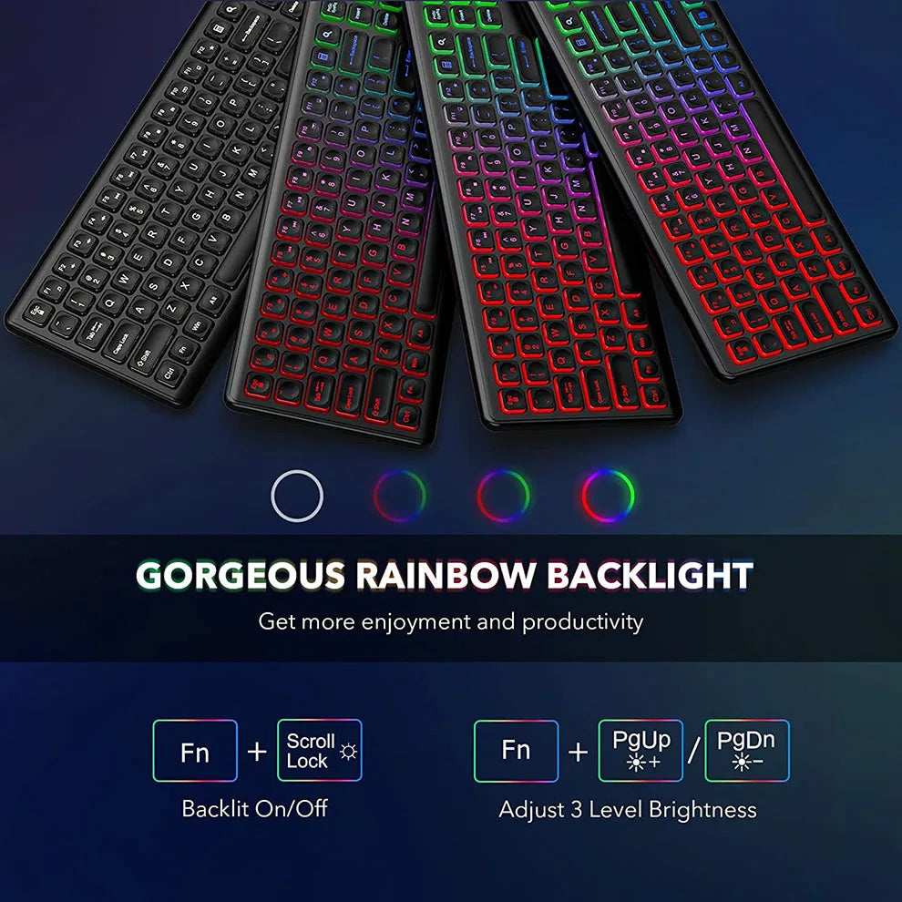 Wireless Keyboard and Mouse Combo Backlit Rechargeable Wireless