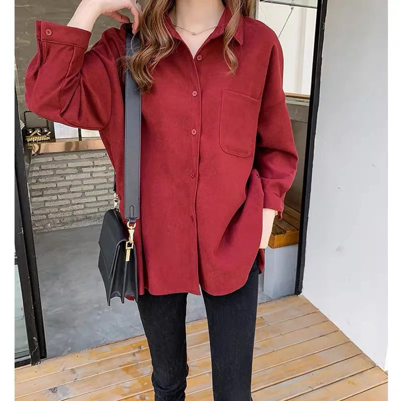 Plus Size Korean Style Blouses Long Sleeve Clothes