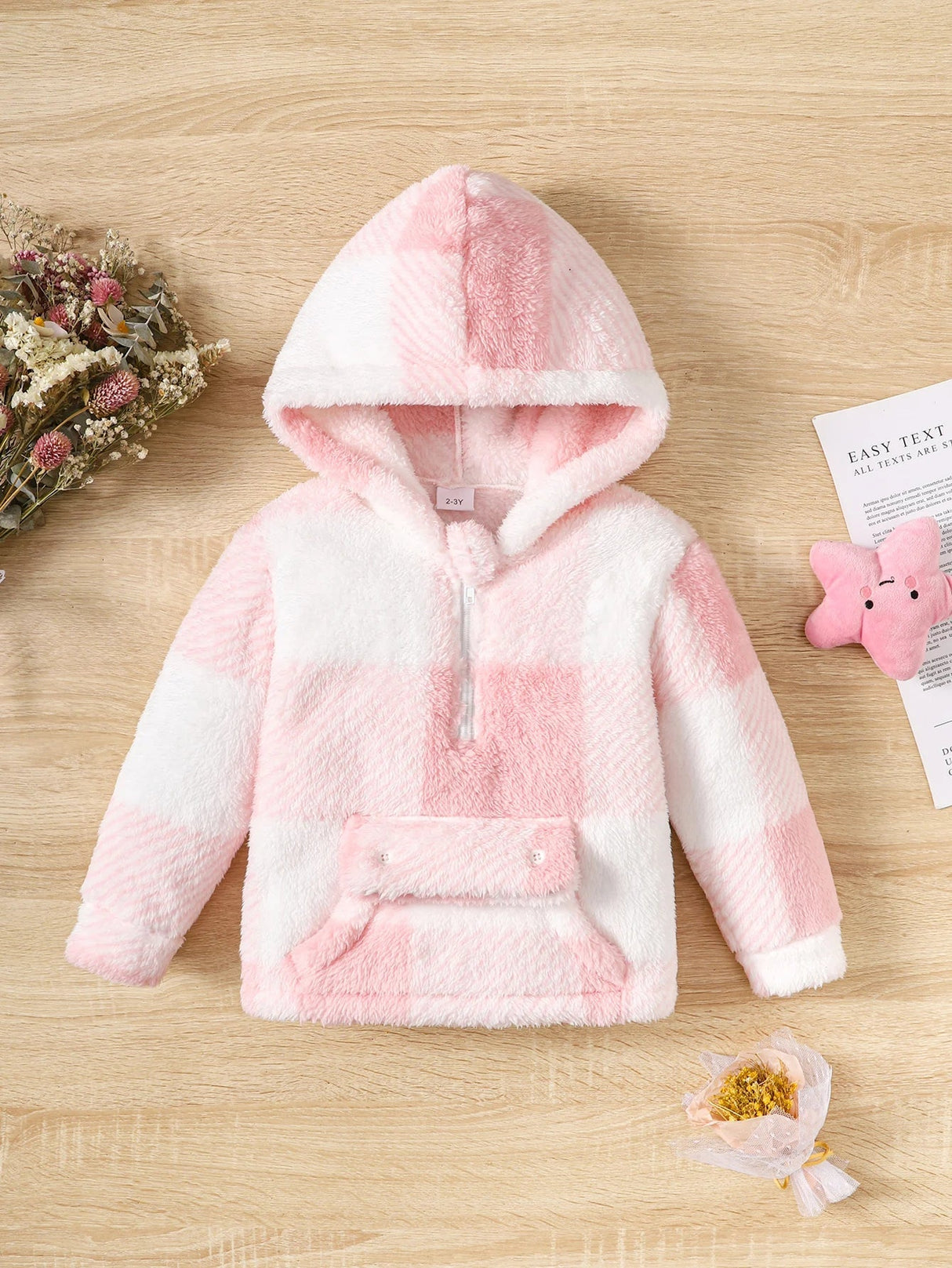 Little Girl Long Sleeved Hooded Sweater Cute Pink