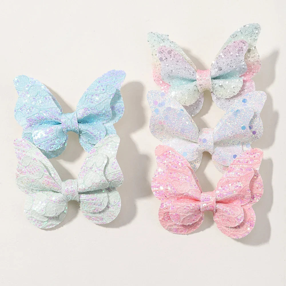 2/4/5Pcs Girls Cute Sequins Double Butterfly Hair Clip