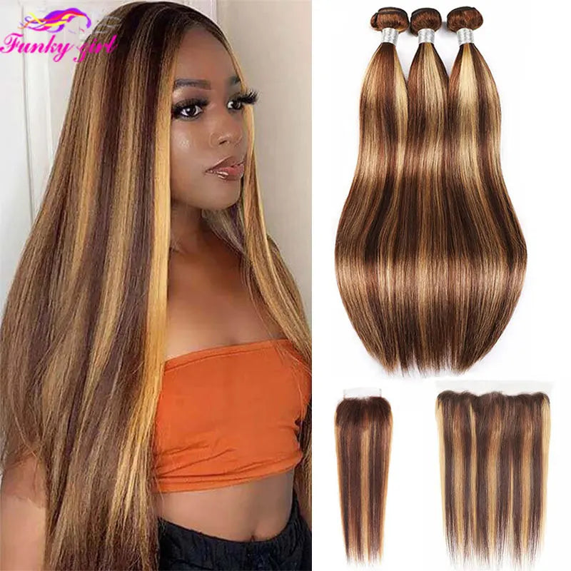 Brazilian P4 27 Highlight Bundles Straight Human Hair