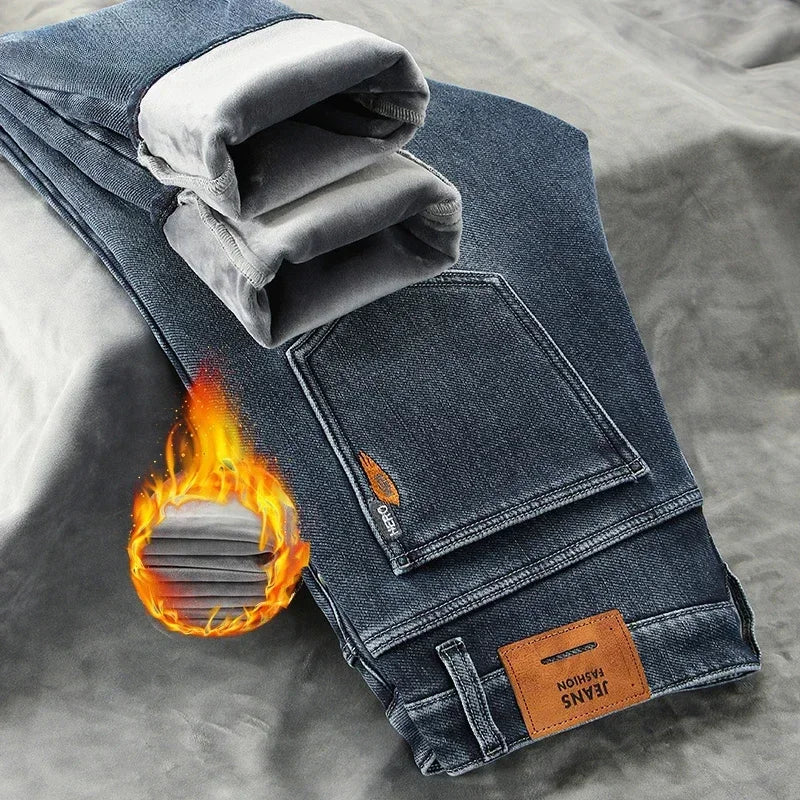 2023 Winter New Men's Warm Baggy Fleece Jeans
