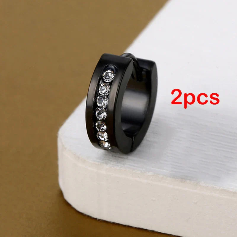 New Trendy Round Hoop Earrings Simple Zircon Stainless