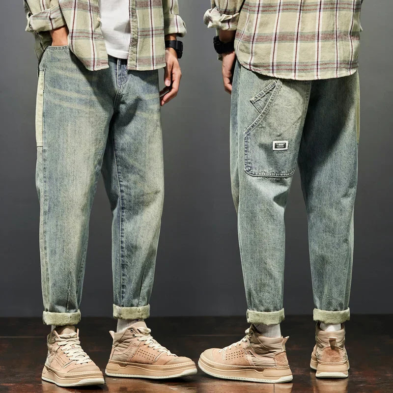 Jeans Men Dark Blue Loose Fit Spring and
