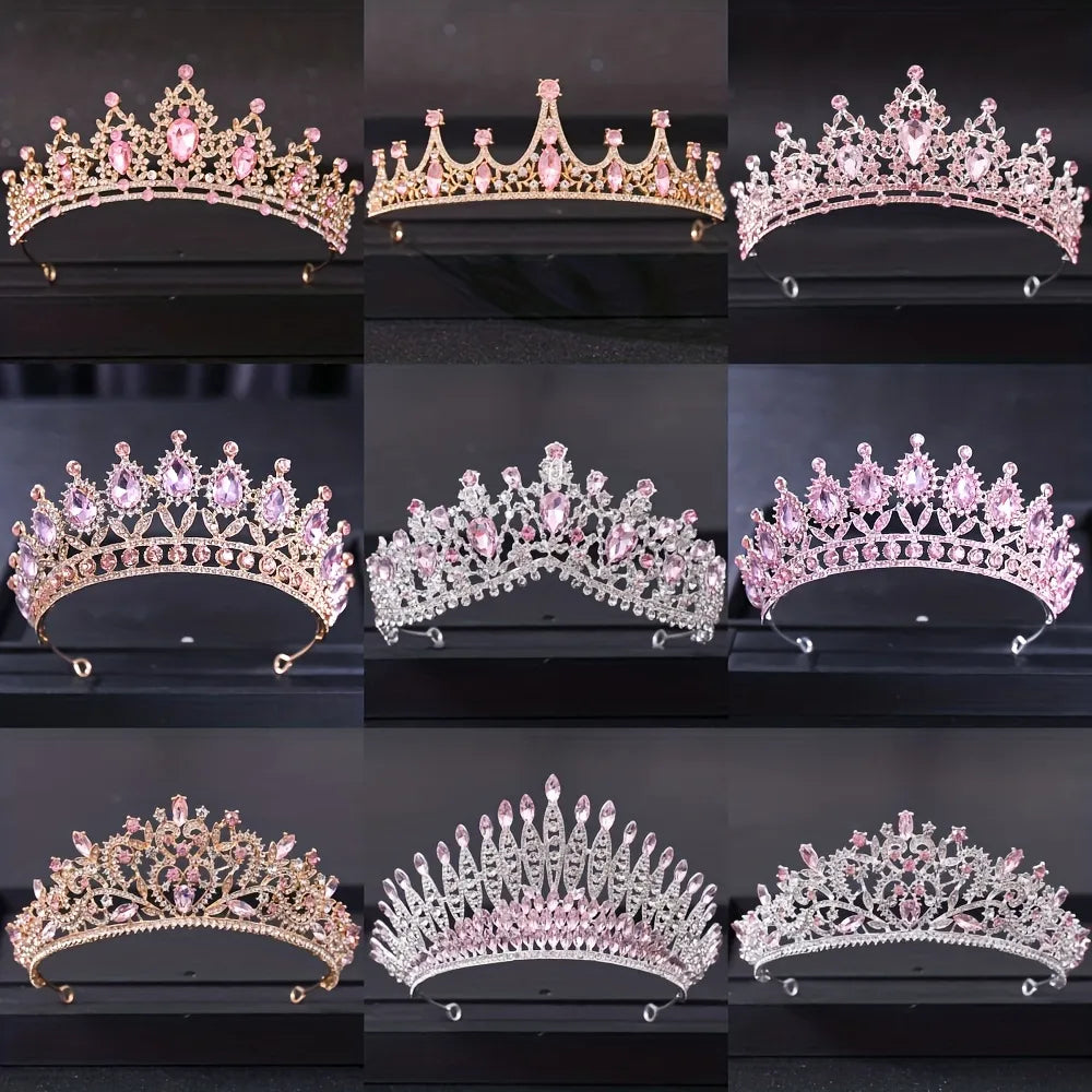 Pink Crystal Tiaras And Crowns For Women Bride