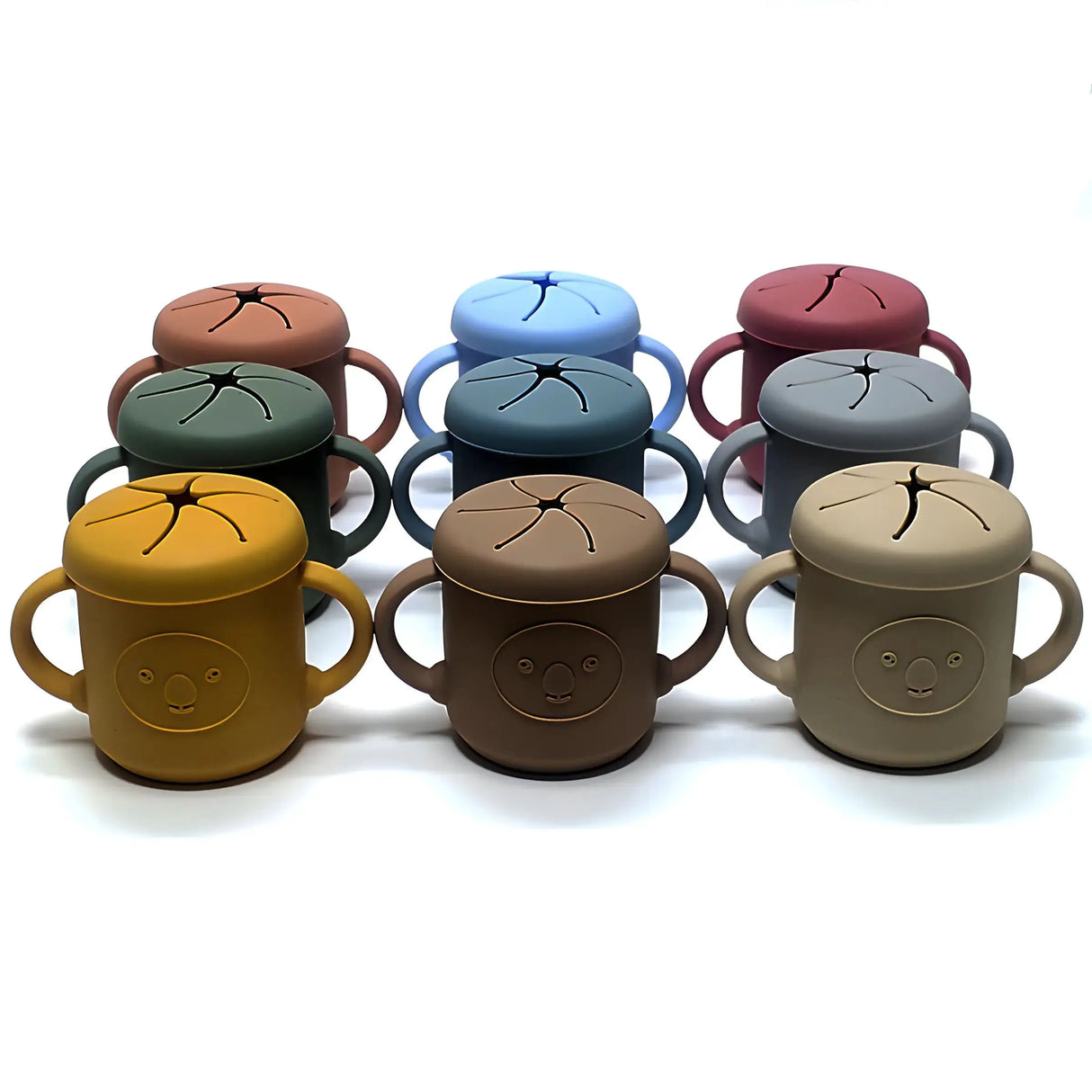 Silicone Snack Cup with Handle Double Ear Petal