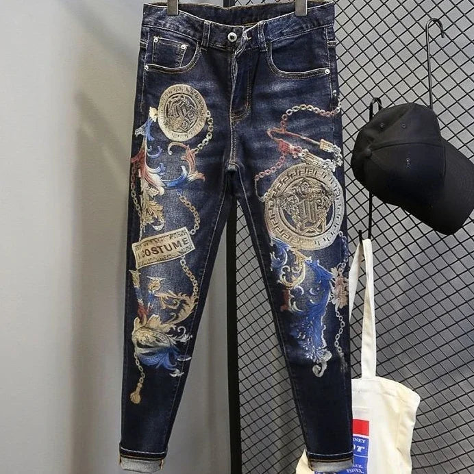 Tapered Graphic Jeans for Men with Print Hip