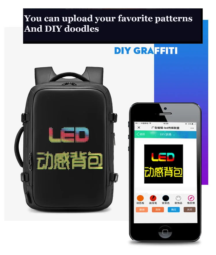 LED Display backpack Business Men travel 15.6 inch