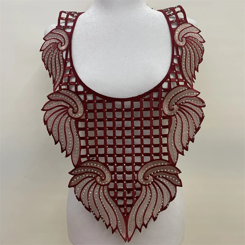 Africa Black Flower Neckline Collar Lace Applique Fabric