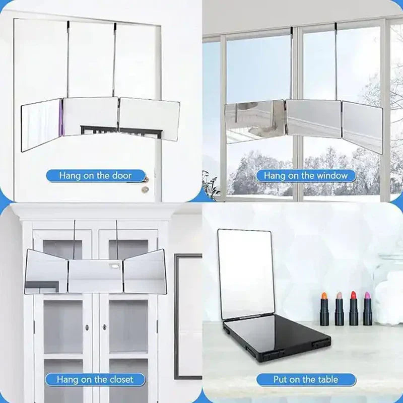 White Retractable Adjustable Hanging Three Mirrors Makeup Folding