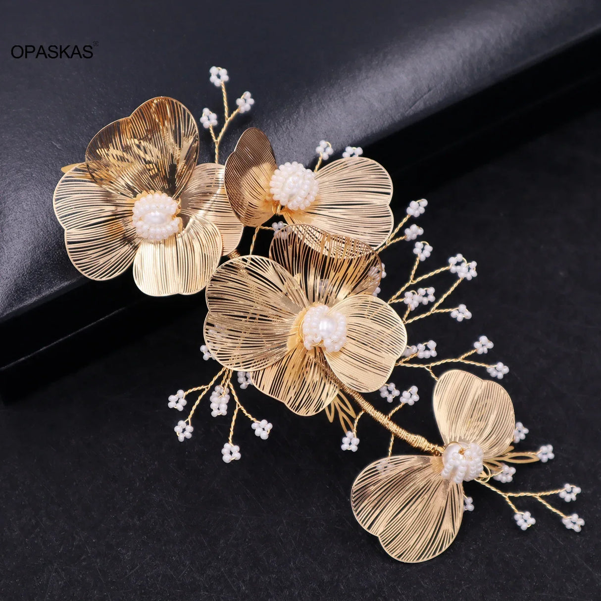 Bride Headbands Tiaras For Women Golden Pearl Flower