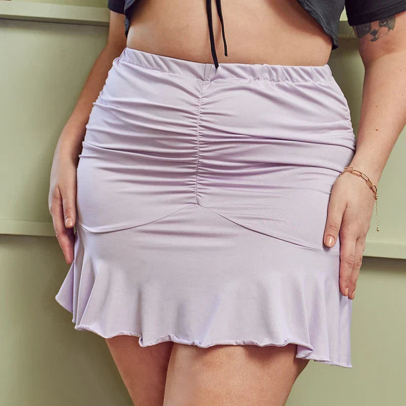 Plus Size Elastic Waist Sexy Summer Ruched Mini