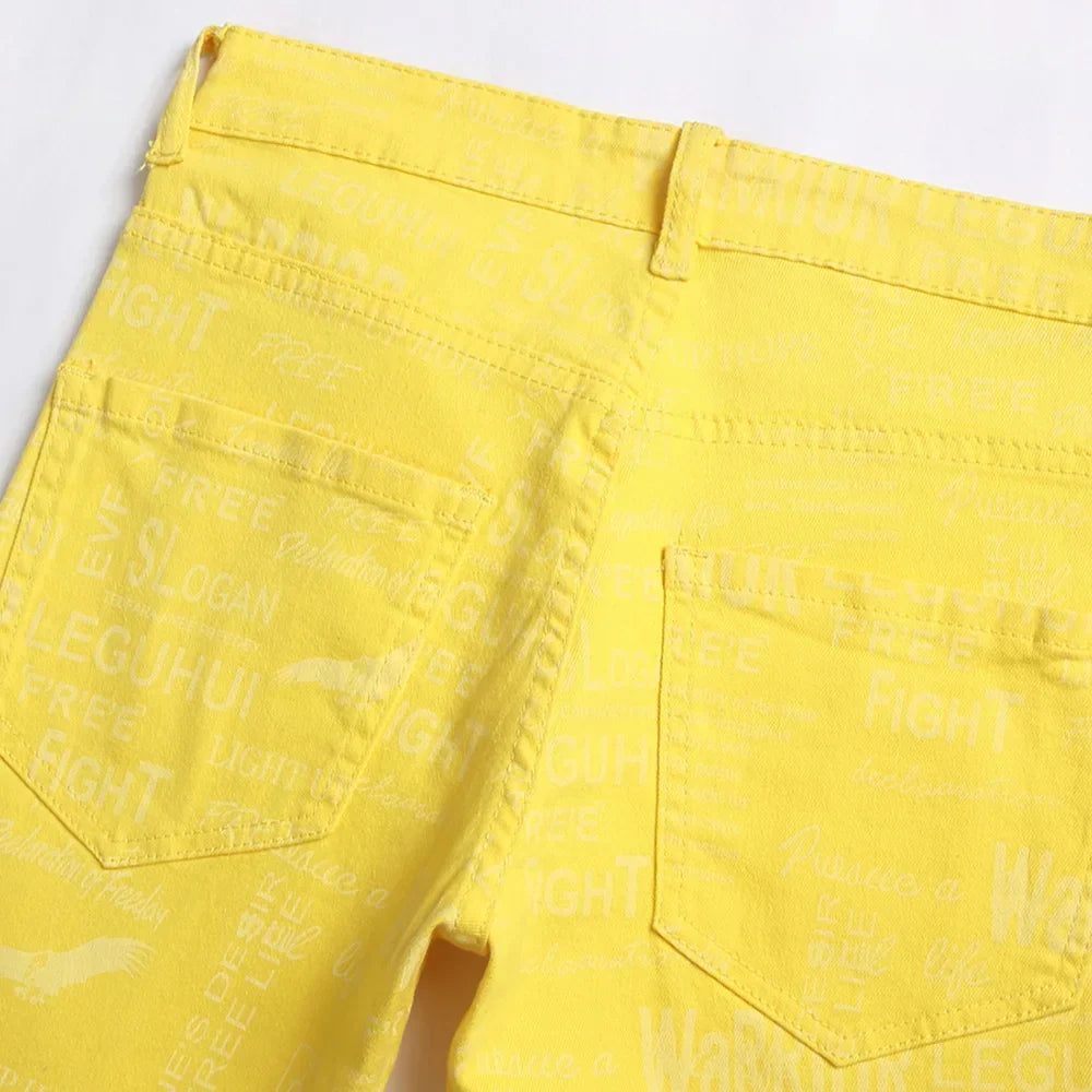 Men Letters Eagle Print Stretch Denim Jeans Y2K