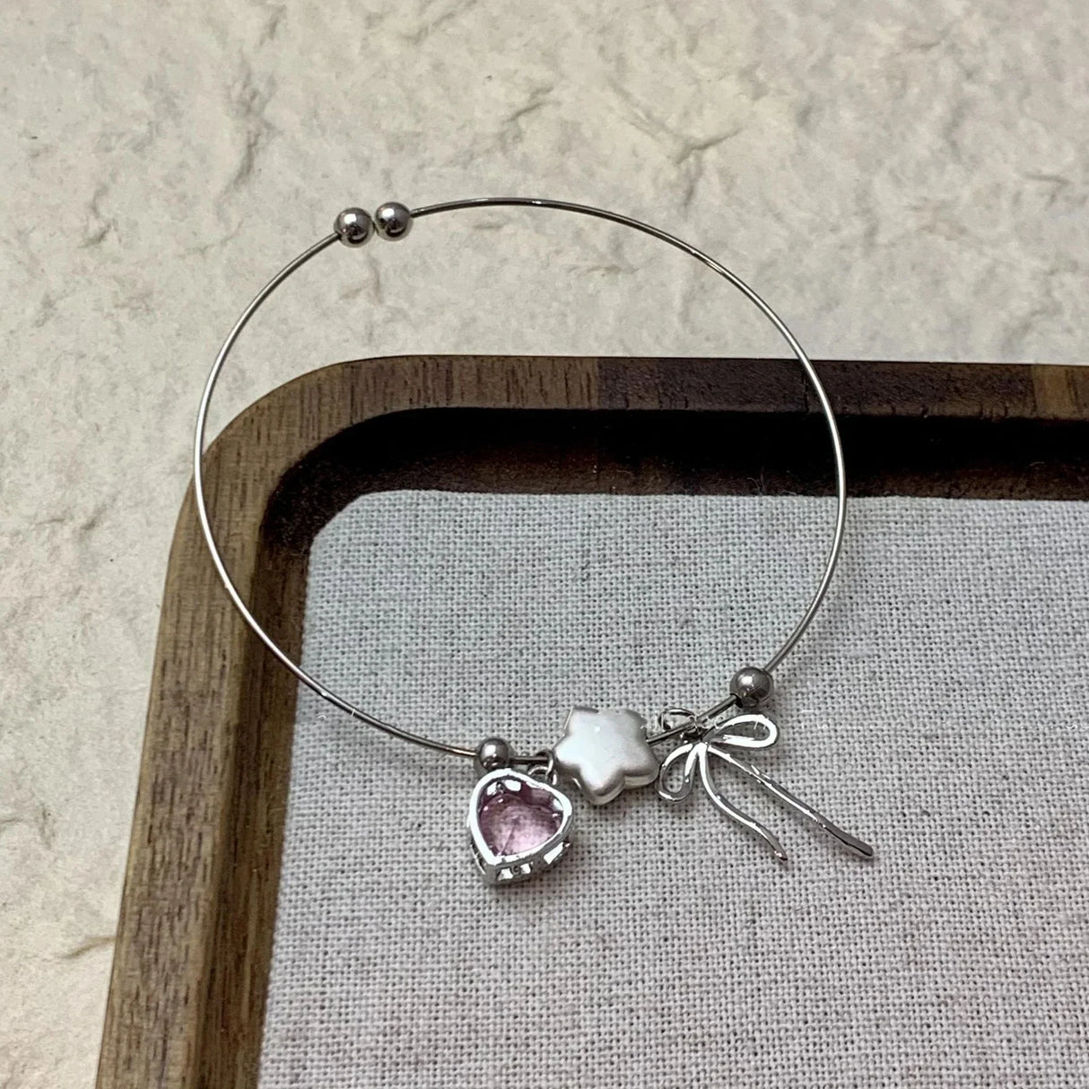 New Kpop Aesthetic Pink Crystal Heart Bowknot Star