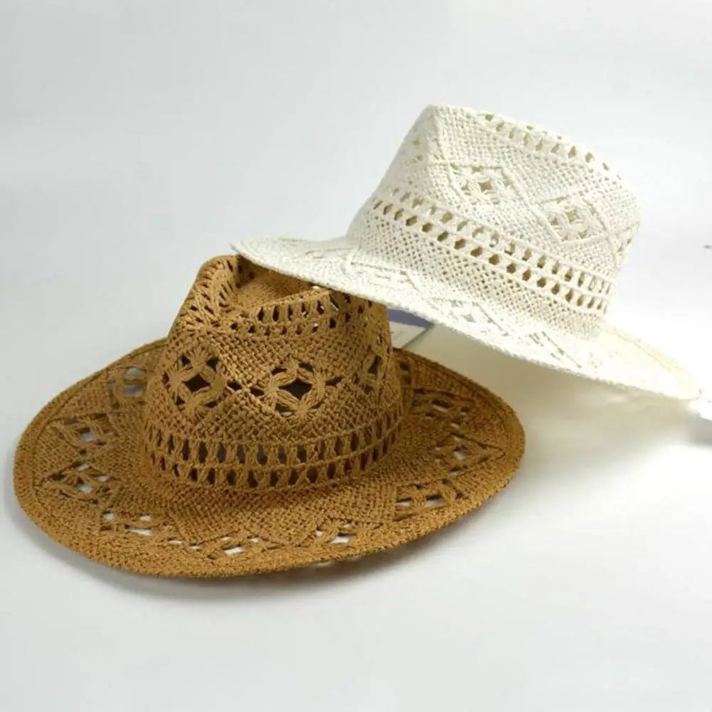 Western Cowboy Straw Hat Summer Men Women Wide