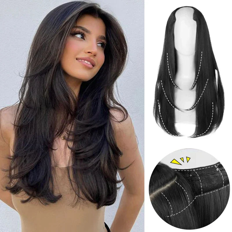 WEILAI Women's V-Shaped Long Hair Extension Synthetic Wig