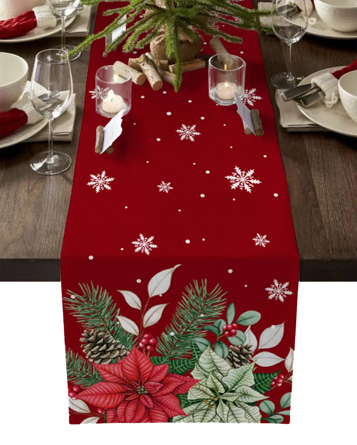 Christmas Snowflake Texture Linen Table Runners Wedding Decoration