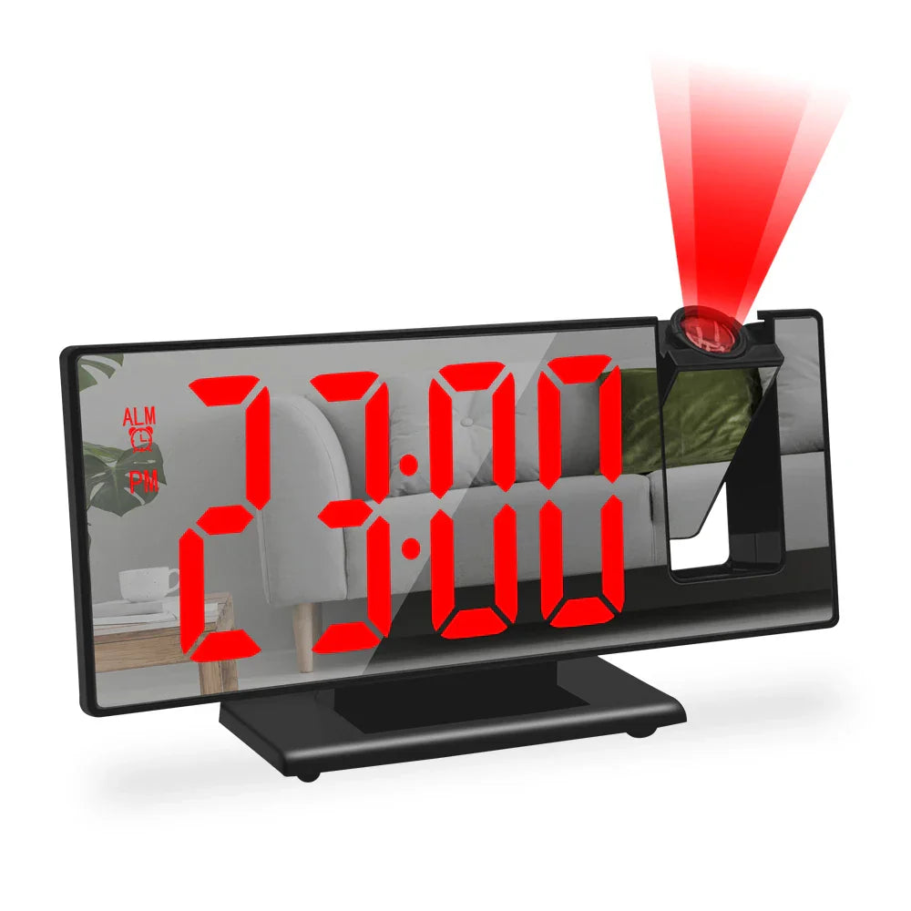 180° Arm Projection Alarm Clock - Digital Time & Temperature, Snooze Function, 12/24H USB LED Clock