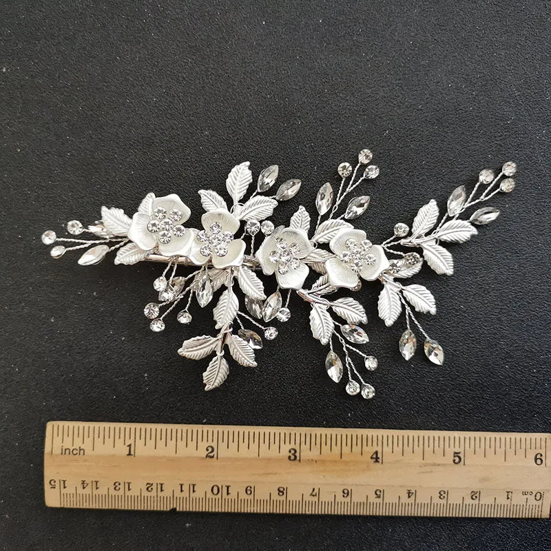 SLBRIDAL Handmade Golden Austrian Crystals Rhinestones Flower Leaf