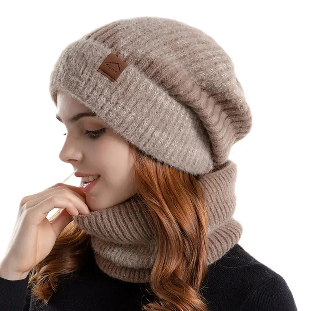 Women Knitted Scarf Soft Fleece Lined Hat Scarf