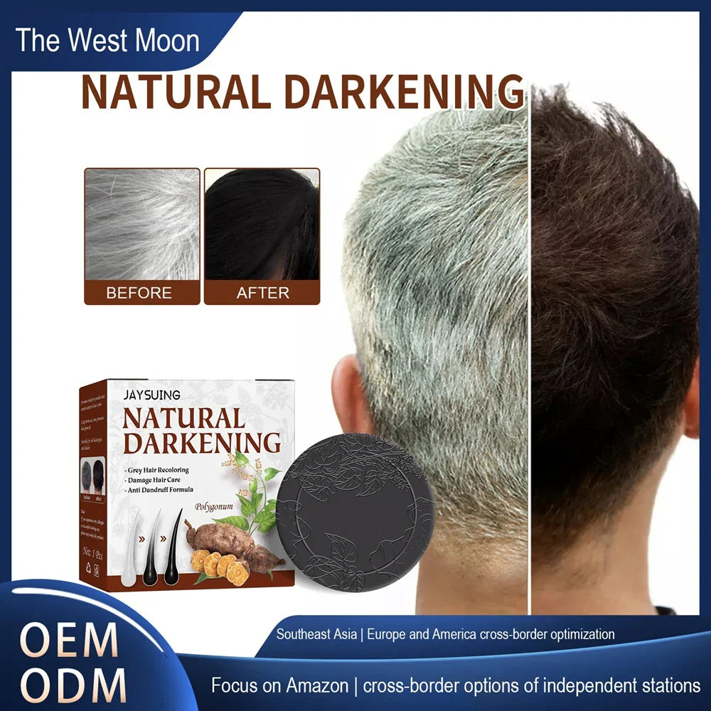 Natural Darkening Black Gray Hair Recolor Soap Polygonum