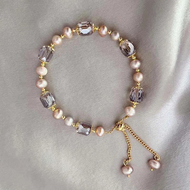 Vintage Purple Imitation Pearl Bracelet for Women Girls
