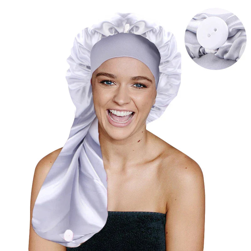 Satin Long Nightcap Wide Edge Adjustable Bonnet Women
