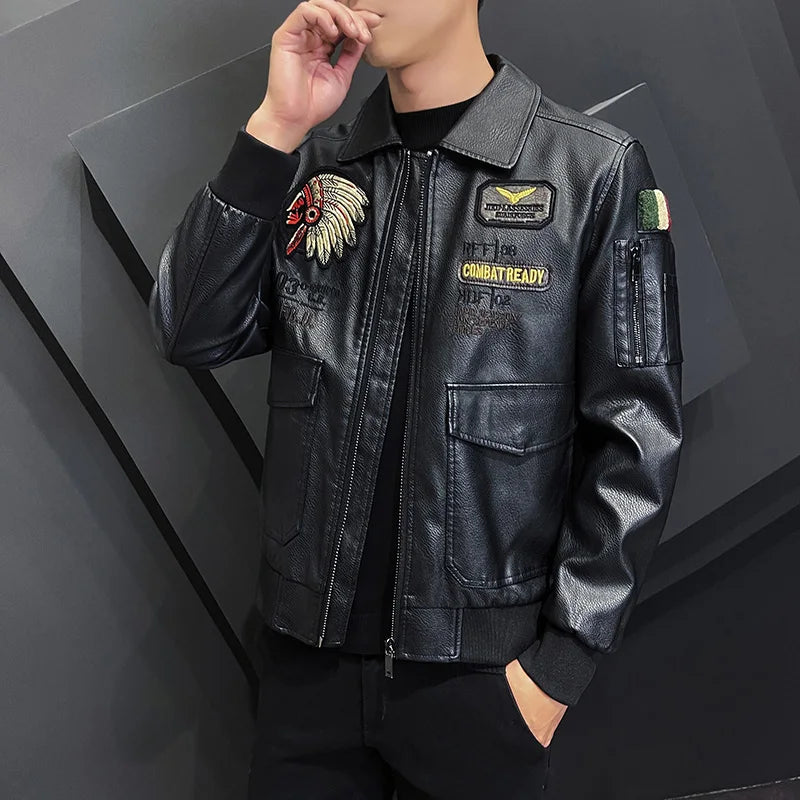 2023 New Casual Motorcycle Windbreaker Zip Lapel Collar