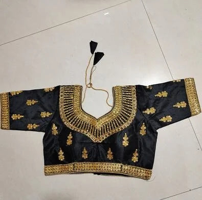 Traditional Gold Thread Embroidery Pakistan India Sari Top