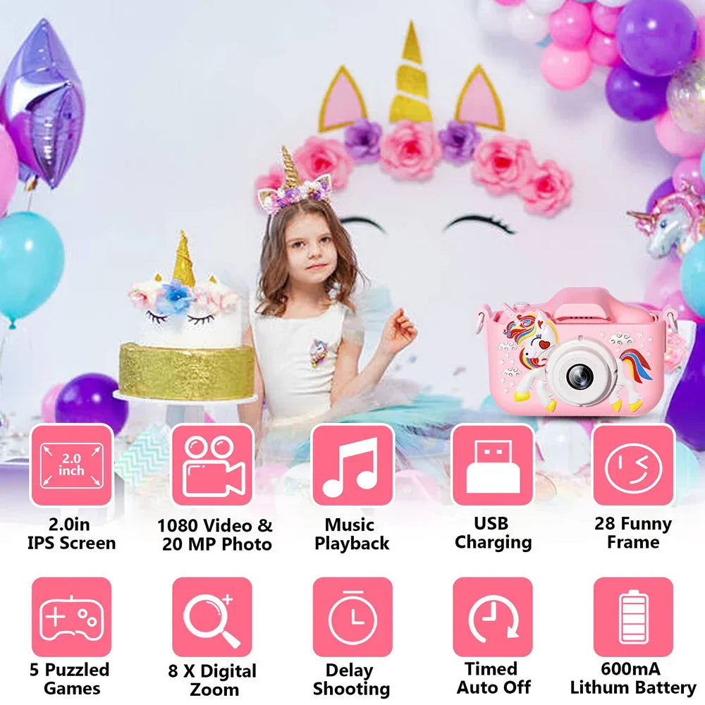 Kids Camera Toys Cute Horse Unicorn 32MP1080P HD