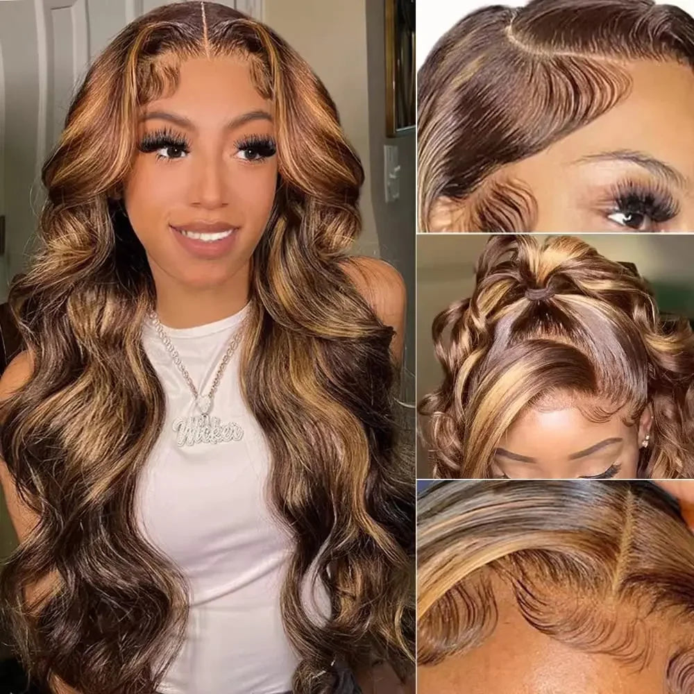 30 34inch 13x4 Highlight Ombre Body Wave Lace