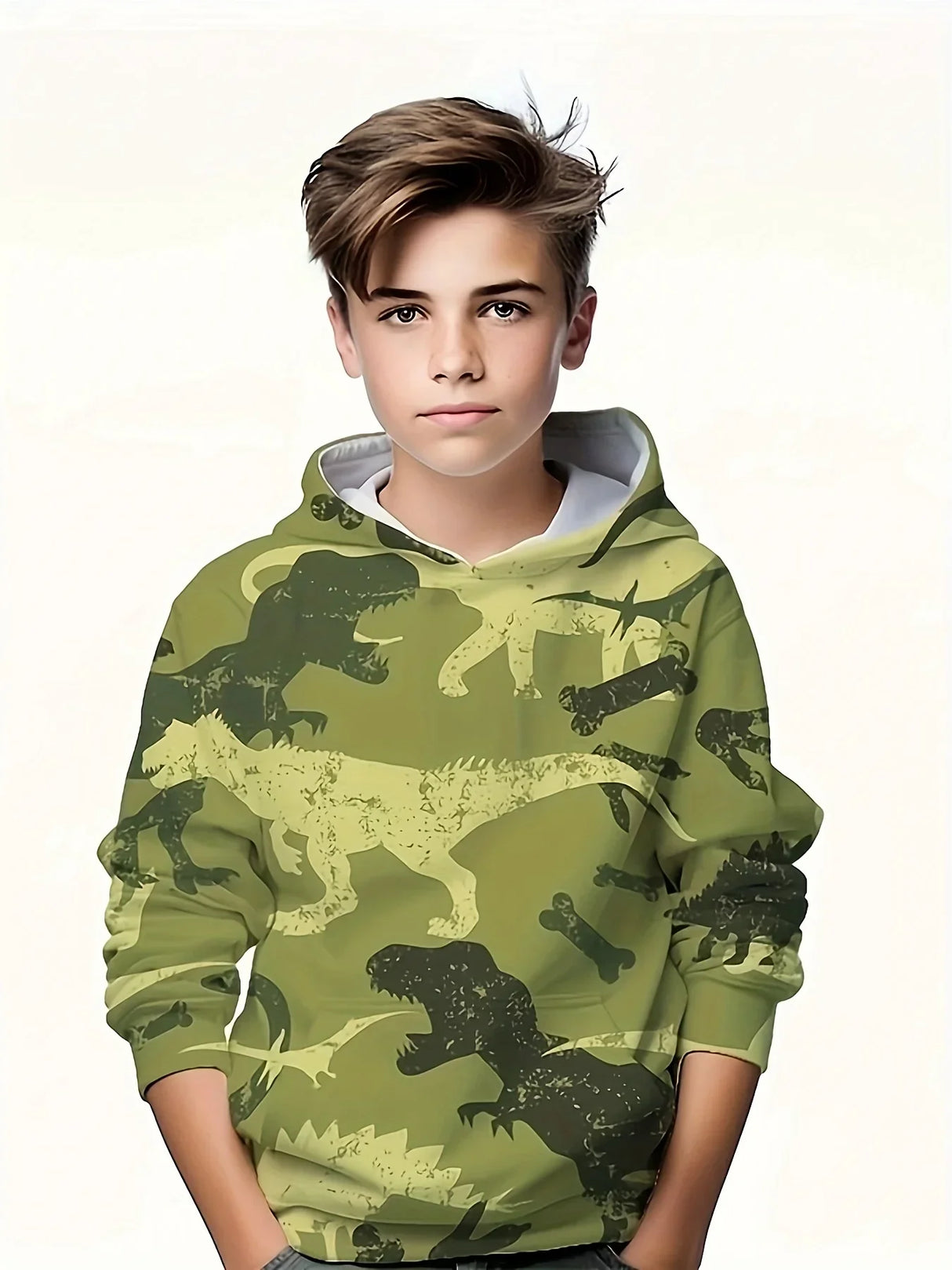 3D Dinosaur Pattern Kid's Hoodie, Trendy Long Sleeve