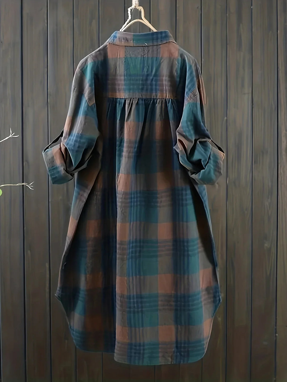 Plus Size Womens Casual Plaid Button Print Long