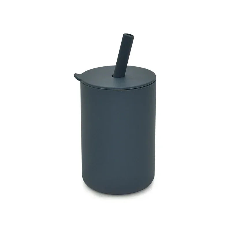 Baby Silicone Feeding Training Cutlery Liquid Straw Cup